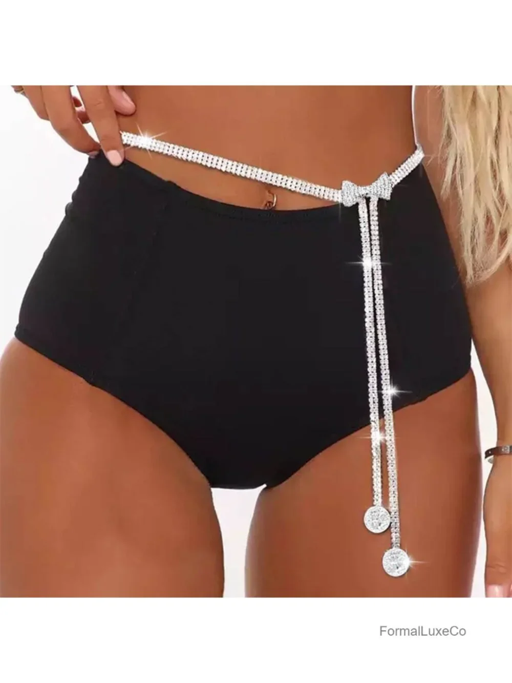 Rhinestone Bow Waist Belt Adjustable Chain Belt for Dresses Parties